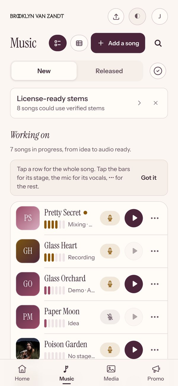 Music catalog with stage bars